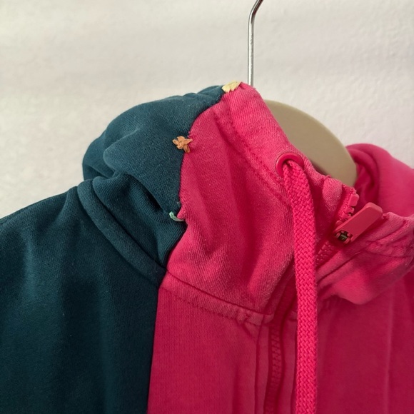 NIKE sz M DIY Fleece Hoodie Half Zip Pink Blue Half Long Sleeve - Picture 3 of 15